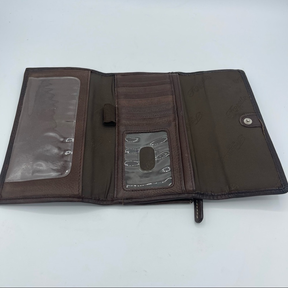 FOSSIL Bifold Leather Brown Wallet Credit Card ID Slots Checkbook Holder - Picture 2 of 6